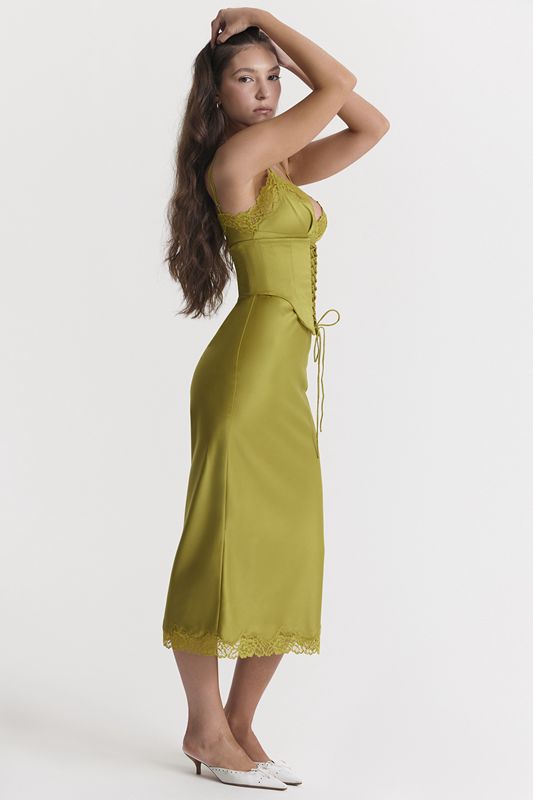 Vestido House Of Cb Satin Slip Verde | ZAJ-946587