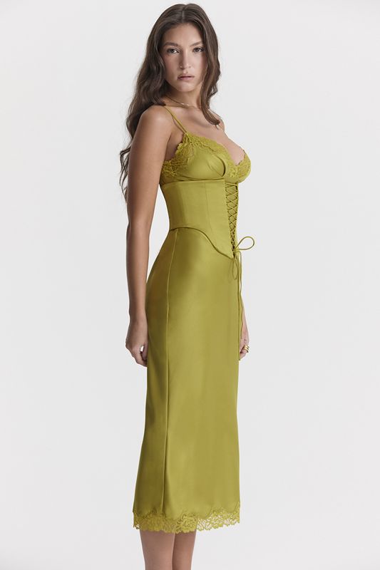 Vestido House Of Cb Satin Slip Verde | ZAJ-946587