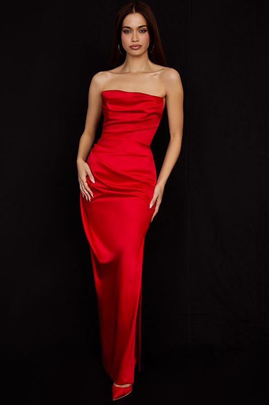 Vestido House Of Cb Satin Strapless Gown Rojas Oscuro | AIE-730459