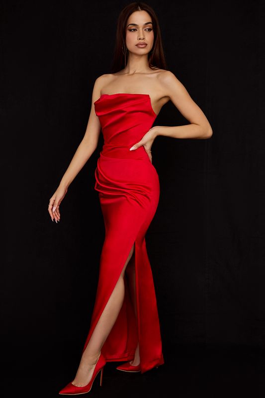 Vestido House Of Cb Satin Strapless Gown Rojas Oscuro | AIE-730459