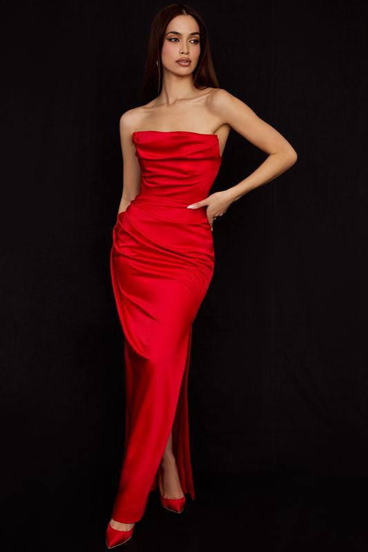 Vestido House Of Cb Satin Strapless Gown Rojas Oscuro | AIE-730459