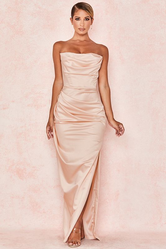 Vestido House Of Cb Satin Strapless Gown Rosas | OXP-486390