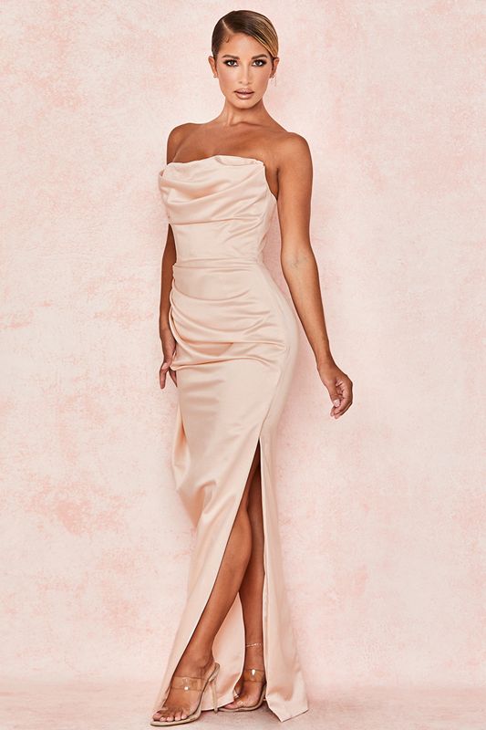 Vestido House Of Cb Satin Strapless Gown Rosas | OXP-486390