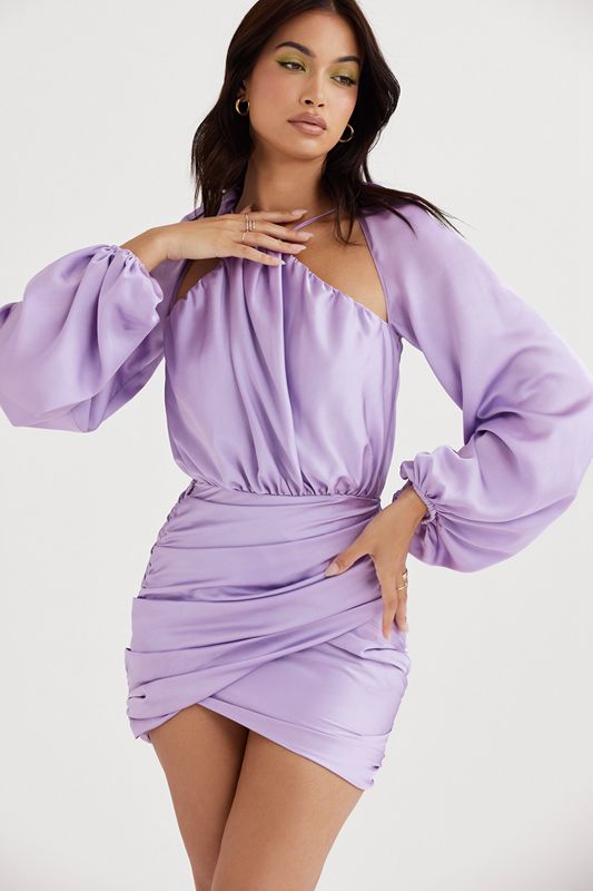 Vestido House Of Cb Satin Wrap Front Mini Moradas | DUF-673128