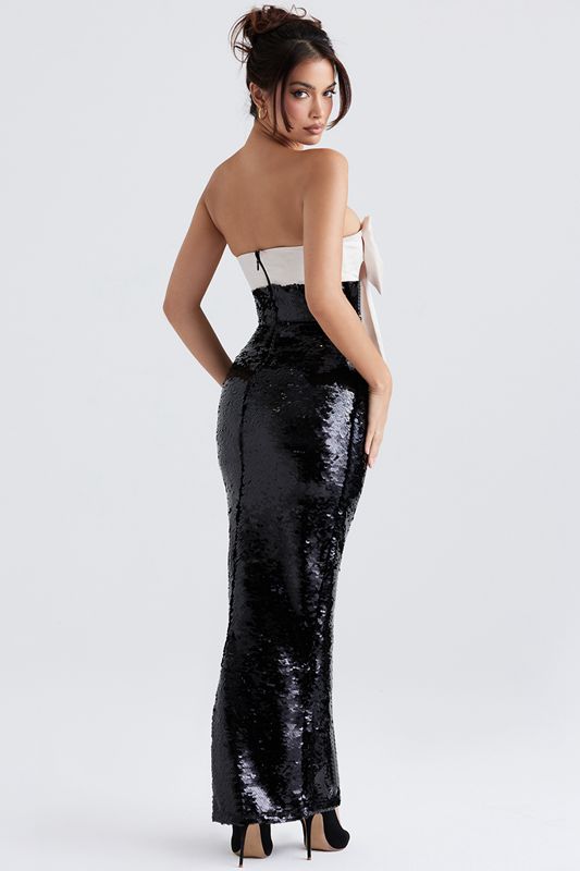 Vestido House Of Cb Sequin Strapless Bow Negras | JVG-103845