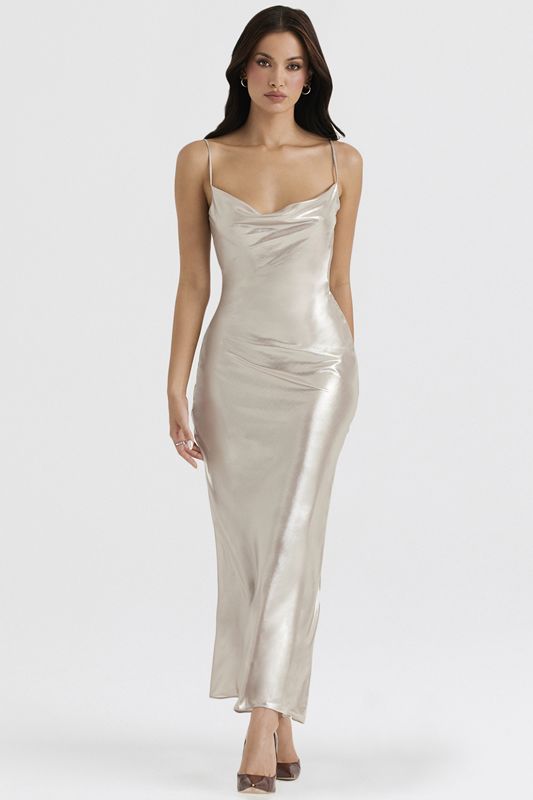 Vestido House Of Cb Shimmer Low Back Maxi Creme | EHT-908675