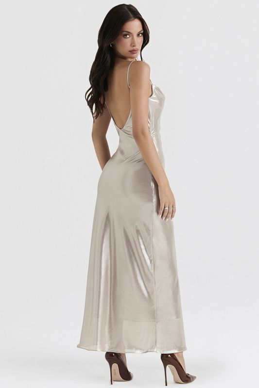 Vestido House Of Cb Shimmer Low Back Maxi Creme | EHT-908675