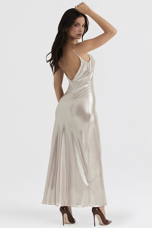 Vestido House Of Cb Shimmer Low Back Maxi Creme | EHT-908675