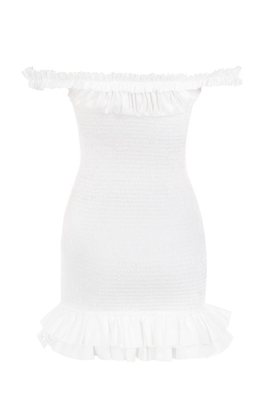 Vestido House Of Cb Shirred Ruffle Mini Blancas | TPK-016853