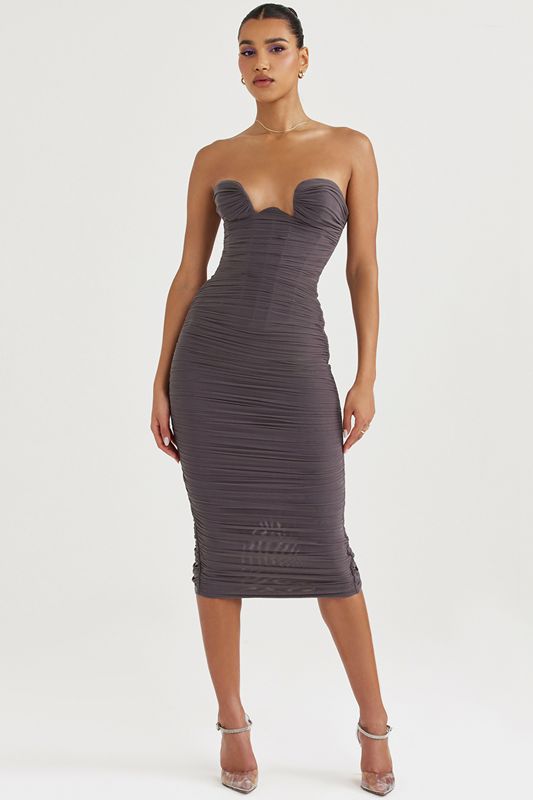 Vestido House Of Cb Strapless Gris | EFL-621094