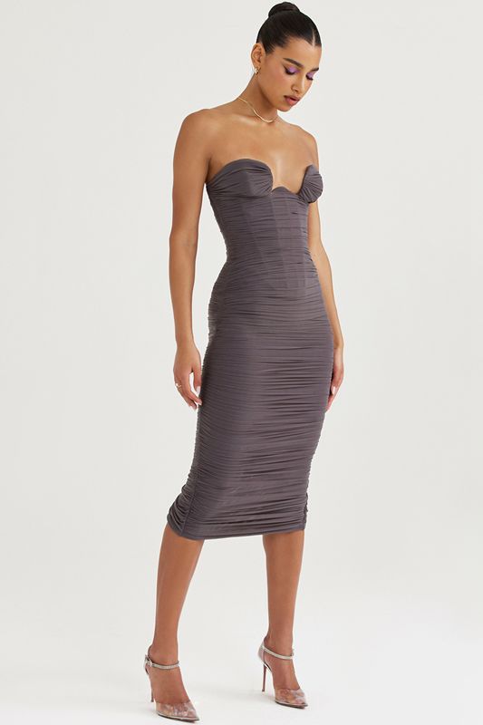 Vestido House Of Cb Strapless Gris | EFL-621094