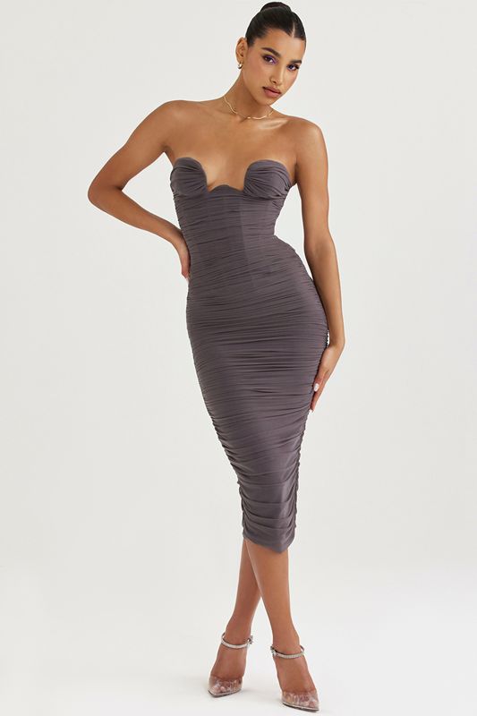 Vestido House Of Cb Strapless Gris | EFL-621094