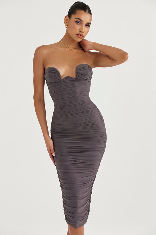 Vestido House Of Cb Strapless Gris | EFL-621094