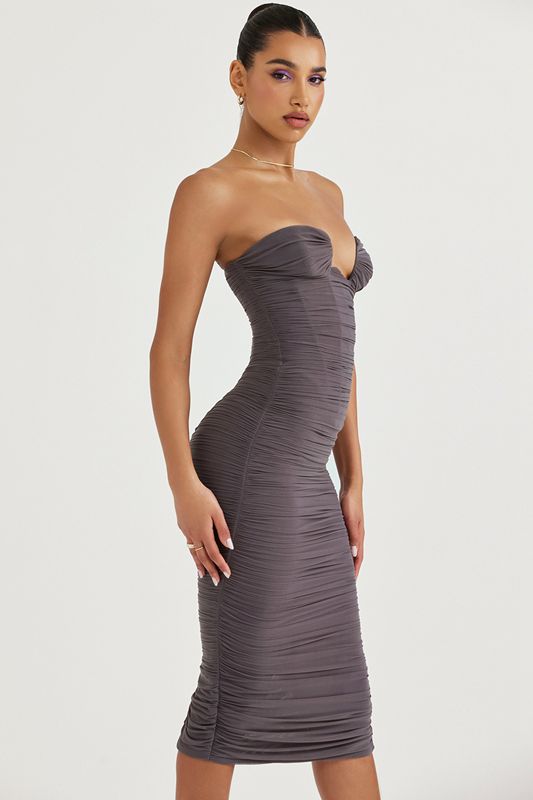 Vestido House Of Cb Strapless Gris | EFL-621094