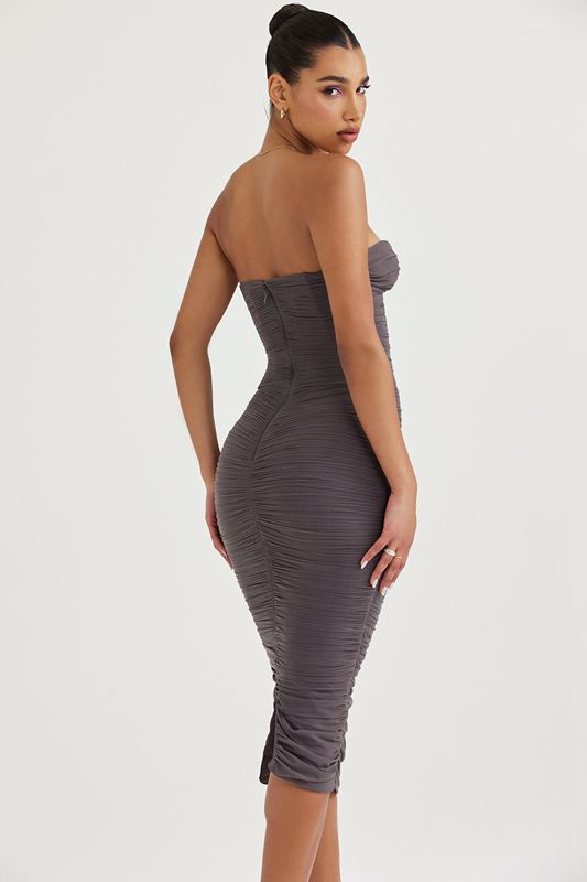 Vestido House Of Cb Strapless Gris | EFL-621094