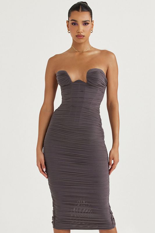 Vestido House Of Cb Strapless Gris | EFL-621094