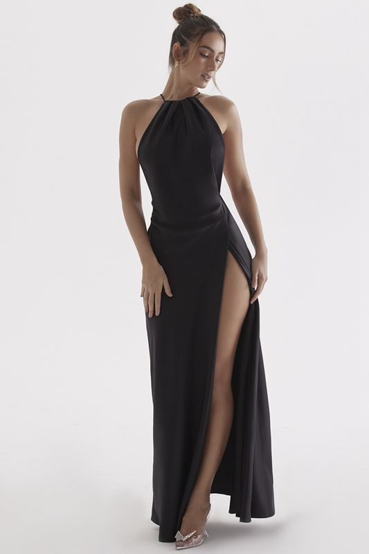 Vestido House Of Cb Thigh Slit Maxi Negras | UQY-931086