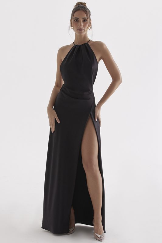 Vestido House Of Cb Thigh Slit Maxi Negras | UQY-931086