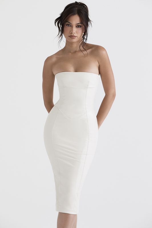 Vestido House Of Cb Vegan Cuero Strapless Blancas | BPM-017526