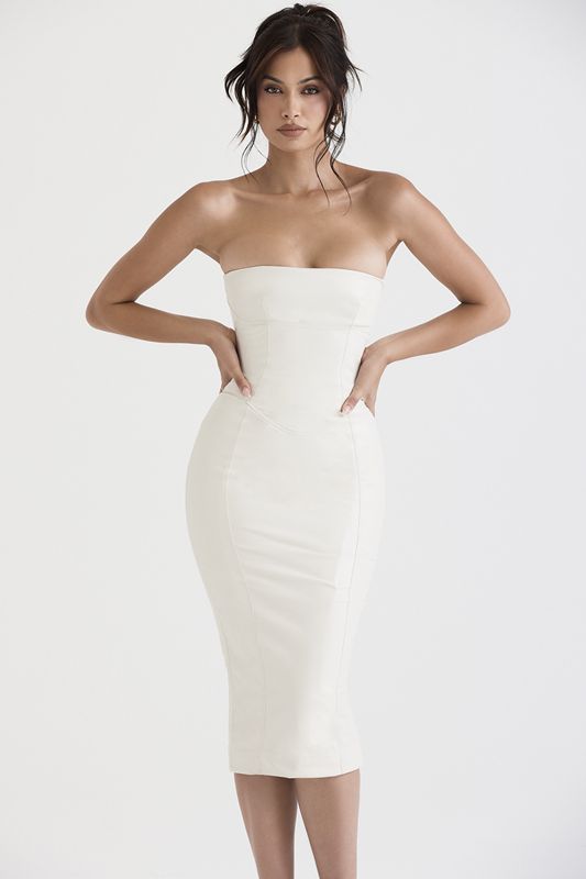 Vestido House Of Cb Vegan Cuero Strapless Blancas | BPM-017526