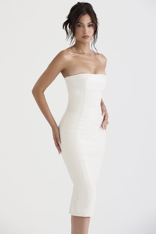 Vestido House Of Cb Vegan Cuero Strapless Blancas | BPM-017526