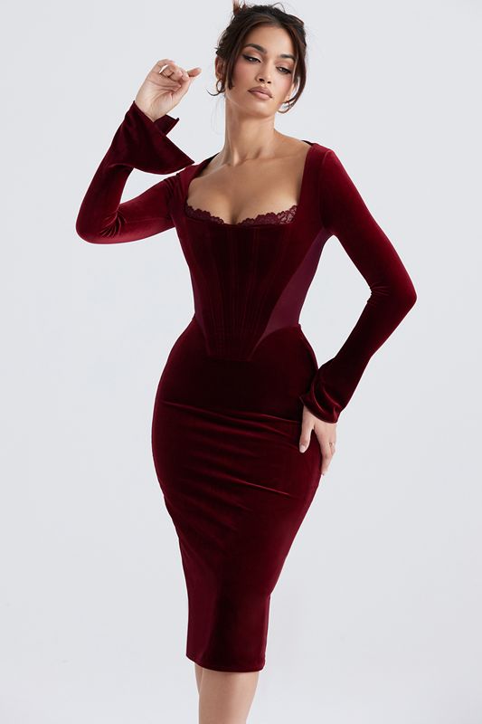 Vestido House Of Cb Velvet Burdeos | VTW-743219