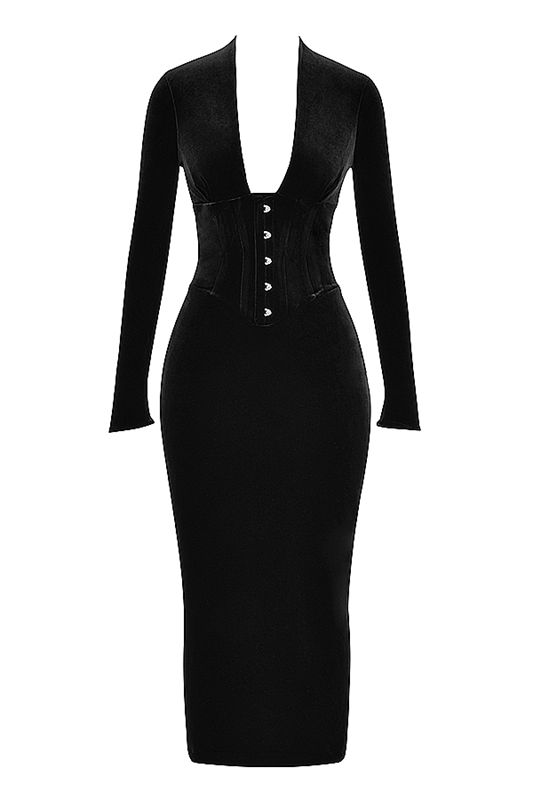 Vestido House Of Cb Velvet Negras | QBH-047235